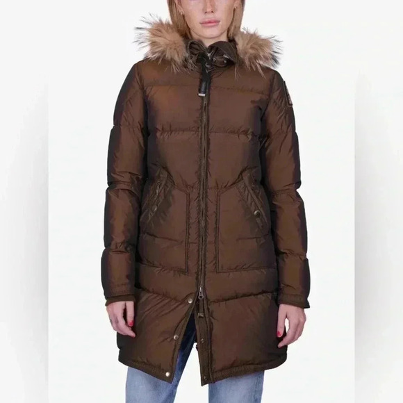 Parajumpers Two-tone Long Chocolate Brown Down Feather Puffer Ski Jacket Size XS - Picture 1 of 14